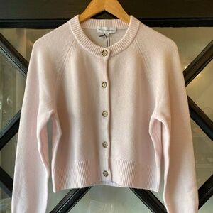 White + Warren Cashmere Luxe Crewneck Cardigan  in Rose Quartz New Without Tags